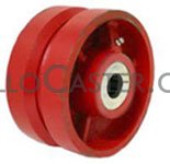 (image for) Caster; Rigid; 10" x 3"; V-Groove (7/8") Ductile Steel; Plate (5-1/4"x7-1/4"; holes: 3-3/8"x5-1/4" slots to 4-1/8"x6-1/8"; 1/2" bolt); Zinc; Roller Brng; 6000# (Item #63774)