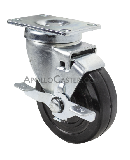 (image for) Caster; Swivel; 3-1/2" x 1-1/4"; Phenolic; Plate (2-1/2"x3-5/8"; holes: 1-3/4"x2-7/8" slotted to 3"; 5/16" bolt); Zinc; Top Hat Spanner; 350#; Tread Brake (Item #64895)