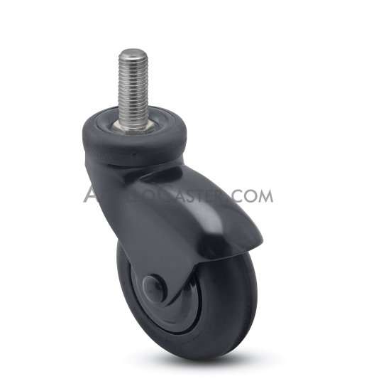 (image for) Caster; Swivel; 3"x15/16"; Rubber (Soft; non-marking); Threaded Stem (3/8"-16TPI x 3/4"); Black; Precision Ball Brng; 110#; Hood; Thread guards (Item #67108)