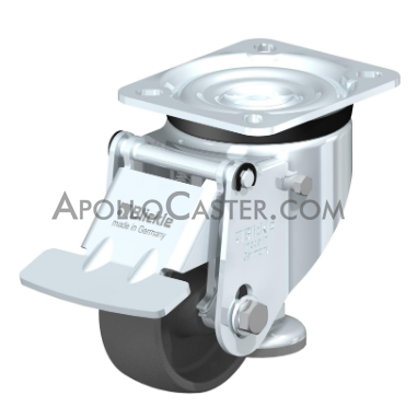 (image for) Caster; Swivel; 80mm x 35mm; Nylon; Plate (85mm x 100mm); Zinc; 500# Dynamic; 3300# Static; Retractable Wheel Lifts 1/8"; Swiveling Pedal (Item #64081)