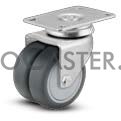 (image for) Caster; Dual Wheel; Swivel; 2\"x13/16\" (x2); Gray TPR Rubber; Plate (2-5/8\"x3\": holes:1-5/8x2 (slots to 2x2-3/8); 5/16 bolt); Prec Ball Brng; 200#; Thread Grds (Item #67307)
