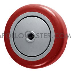 (image for) Caster; Swivel; 5"x1-1/4"; PolyU on PolyO (Red); Plate; 3-1/8x4-1/8; holes: 1-3/4x2-15/16 (slotted to 2-3/8x3-3/8); 5/16 bolt; Delrin Bushing; 300#; Dustcap (Item #67539)