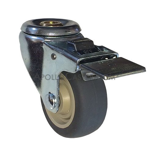 (image for) Caster; Swivel; 3" x 1-1/4"; PolyU on PolyO (Gray); Hollow Kingpin (1/2" bolt hole); Zinc; Delrin Spanner; 250#; Total Lock (Trailing) (Item #66305)