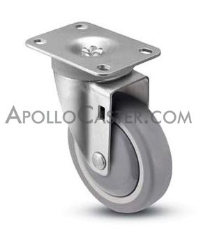 (image for) Caster; Swivel; 4" x 1-1/4"; PolyU on PolyO (Gray); Plate (2-5/8"x3-3/4"; holes: 1-3/4"x2-3/4" slotted to 3"; 5/16" bolt); Prec Ball Brng; 300#; Dustcvr; TG (Item #65262)