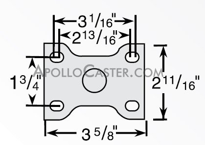 (image for) Caster; Rigid; 5" x 1-1/4"; Maroon PolyU on PolyO; Plate (2-11/16"x3-5/8": holes: 1-3/4"x2-13/16" (slots to 3-1/16"); 5/16" bolt); Prec Ball Brngs; 300# (Item #63216)
