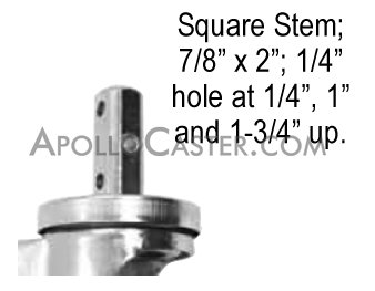 (image for) Caster; Swivel; 4" x 1-1/4"; PolyU on PolyO (Gray); Square Stem (7/8" x 2"; three 1/4" holes at 1/4"; 1"; 1-3/4"); Zinc; Ball Brng; 300# (Item #65867)