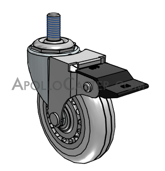 (image for) Caster; Swivel; 3" x 13/16"; Polyurethane (Clear); Threaded Stem (3/8"-16TPI x 1-1/2"); Zinc; Plain bore; 120#; Pedal style brake (Item #64098)