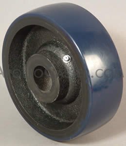 (image for) Wheel; 6" x 3"; PolyU (Crowned) on Cast (Blue); Roller Brng; 1" Bore; 3-1/2" Hub Length; 2200# (Item #88294)