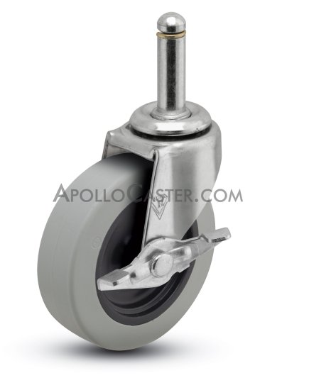 (image for) Caster; Swivel; 5" x 1-1/4"; Thermoplastized Rubber (Gray); Grip Ring (7/16"x1-3/8"); Zinc; Plain bore; 300#; Side friction brake (Item #66529)