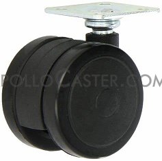 (image for) Caster; Twin; Swivel; 2-3/8" (60mm); Polyurethane; Plate; 1-3/16"x2"; holes: 13/16"x1-9/16"; 3/16" bolt; Black; Zinc Body ; 100# (Item #69451) - Click Image to Close