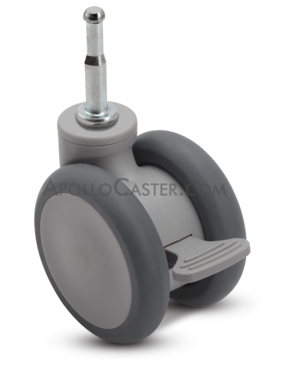 (image for) Caster; Twin Wheel; Swivel; 65mm; Thermoplastized Rubber (Gray); Grip Neck (5/16x1-1/2); Gray; Riveted Axle; 110#; Wheel Brake (Item #66695)