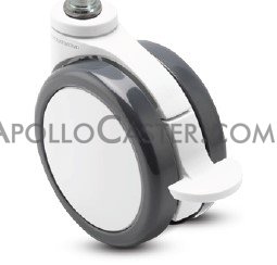 (image for) Caster; Twin Wheel; Swivel; 4" (100mm); Polyurethane (White/ Gray); Grip Ring (7/16" x 1-7/16"); Prec Bearings in Wheel and Swivel; 220#; Total Lock Brake (Item #63521)