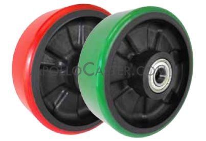 (image for) Wheel; 8" x 2"; PolyU on Nylon (Color Varies); Roller Brng; 3/4" Bore; 2-7/16" Hub Length; 1400# (Item #87998)
