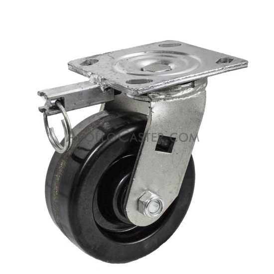 (image for) Caster; Swivel; 5" x 2"; Phenolic; Plate; 4"x4-1/2"; holes: 2-5/8"x3-5/8" (slots to 3"x3"); 3/8" bolt; Zinc; Roller Brng; 900#; Position Lock (Item #69394)