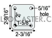 (image for) Caster; Twin Wheel; Swivel; 100mm (4"); Polyurethane; Plate (2-3/16" x 2-9/16": holes: 1-5/8" x 2"; 5/16" bolt); Black; Riveted Axle; 175#; Wheel Brake (Item #68907)