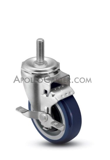 (image for) Caster; Swivel; 4" x 1-1/4"; PolyU on PolyO (Blue); Threaded Stem; 1/2"-13TPI x 1"; Zinc; Precision Ball Brng; 250#; Top lock brake; Dust Cover; Bearing Covers (Item #68122)
