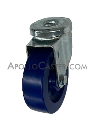 (image for) Caster; Swivel; 4" x 1-1/4"; Polyurethane (Solid); Hollow Kingpin (1/2" bolt hole); Zinc; Delrin Spanner; 350#; Dust Cover (Mtl) (Item #63911)