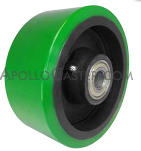 (image for) Wheel; 10" x 4"; PolyU (1"; 95A) on Cast Iron (Green Tread on BK Core); Plain bore; 2-7/16" Bore; 4-1/4" Hub Length; 4200#; Made in USA (Item #87613)
