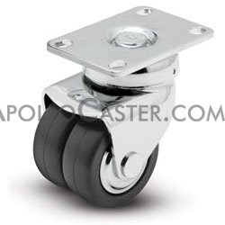 (image for) Caster; Dual Wheel; Swivel; 2-1/2" Rubber; Plate (2-1/2"x3-5/8": holes: 1-3/4"x2-3/4" (slotted to 3"); 5/16" bolt); Bright Chrome; Prec BB; Thrd Grds; 300# (Item #66153) - Click Image to Close