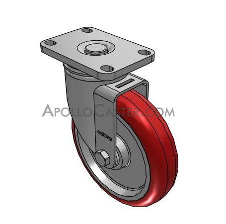 (image for) Caster; Swivel; 4" x 1-1/4"; PolyU on PolyO (Red); Plate (2-1/2"x3-5/8"; holes: 1-3/4"x2-7/8" slots to 3"; 5/16" bolt); Stainless incl Twin Ball Bearings; 300# (Item #63230)