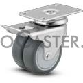 (image for) Caster; Dual; Swivel; 2\"x13/16\" (x2); Gray TPR; Plate (2-5/8\"x3\": holes:1-5/8\"x2\" (slots to 2x2-3/8); 5/16 bolt); Prec Ball Brng; 200#; Thread Grds; Total Lock (Item #67306)