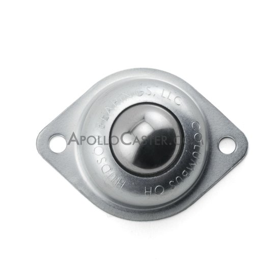 (image for) Ball Transfer; 1" carbon steel ball and Housing; Flange (2"x2-3/4"; 2-hole spacing: 2-3/16"; 3/16" bolt); 75#; 1-3/16" height (Item #89362)