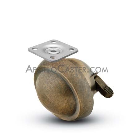 (image for) Caster; Ball; Swivel; 2-1/2"; Metal/ Zinc; Plate; 1-1/2"x1-1/2"; holes: 1"x1"; 3/16" bolt; Antique; Acetyl/ Resin Brng; 100#; Pedal Lock; Wheel (Item #68521) - Click Image to Close