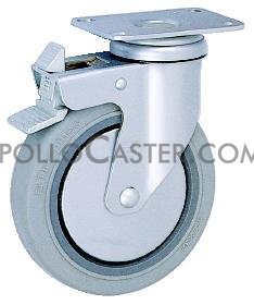 (image for) Caster; Swivel; 5" x 1-1/4"; Conductive TPR Rubber; Plate (2-1/2"x3-5/8"; holes1-3/4"x2-13/16"; 5/16" blt); Chrome; Prec Brng; 260#; Total Lock (Item #63710)