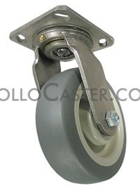 (image for) Caster; Swivel; 6" x 2"; Thermoplastized Rubber (Gray); Plate (4"x4-1/2"; holes: 2-5/8"x3-5/8" slotted to 3"x3"; 3/8" bolt); Stainless; Delrin Brng; 500# (Item #65106)