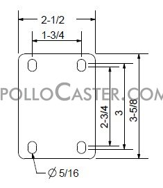 (image for) Caster; Dual Wheel; Rigid; 2" x 1" (x2); Glass/ Nylon; Plate (2-1/2"x3-5/8": holes: 1-3/4"x2-3/4" (slotted to 3"); 5/16" bolt); Chrome; Prec Ball Brng; 400# (Item #65156)