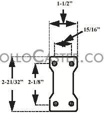 (image for) Caster; Swivel; 2" x 13/16"; Polyolefin; Plate (1-1/2" x 2-5/8"; holes: 15/16" x 2-1/8"; 1/4" bolt); Zinc; Plain bore; 90#; Side friction brake (Item #63802)