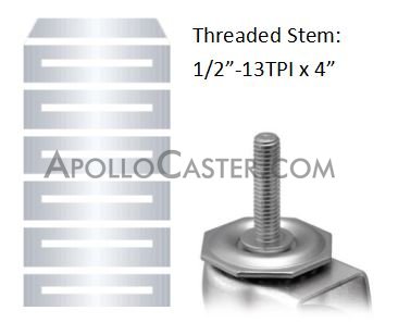 (image for) Caster; Swivel; 3" x 1-1/4"; Gray TPR Rubber; Threaded Stem (1/2"-13TPI x4"); Zinc; Prec Ball Brngs; 210#; Dust Cover (Plastic); Thread guards (Item #63368)