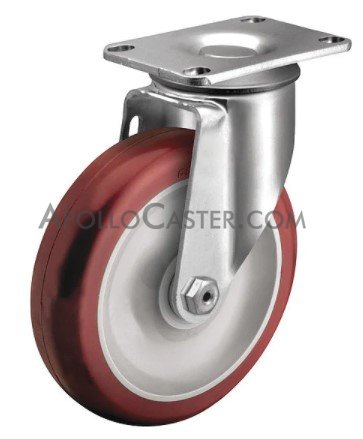 (image for) Caster; Swivel; 3" x 7/8"; HiTech PolyU on PolyO (Red); Plate (2-1/2"x3-5/8": holes: 1-3/4"x2-13/16" (slots to 3-1/16"); 5/16" bolt); Zinc; Plain bore; 100# (Item #63638)