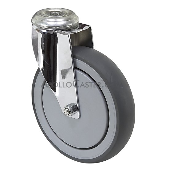 (image for) Caster; Swivel; 3" x 1-1/4"; TPR Rubber (Gray); Hollow Kingpin (1/2" bolt hole); Stainless; Precision Ball Brng; 165#; Thread guards (Item #64111)