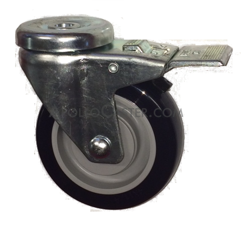 (image for) Caster; Swivel; 5" x 1-1/4"; TPR Rubber (Gray); Hollow Kingpin (1/2" bolt hole); Zinc; Prec Ball Brng; 300#; Dust Cover (Mtl); Thread guards; Total Lock (Item #63992)
