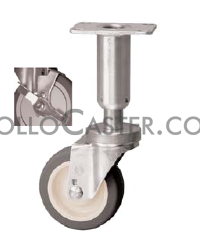 (image for) Leveling Caster; Swivel; 4"x1-1/4"; PolyU on PolyO; Plate (3-1/2"x3-1/2": holes: 2-5/8"x2-5/8"; 5/16" bolt); 250#; Load height: 7.06" - 7.81"; Wheel Brake (Item #63258)