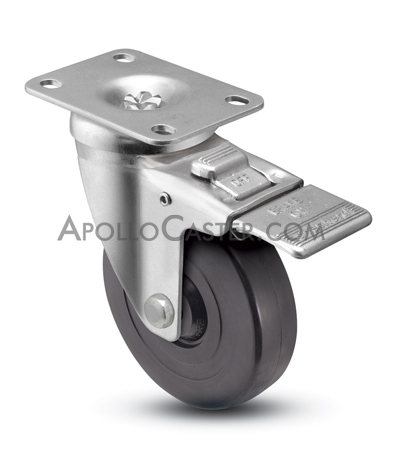 Swivel Plate Caster with 4" x 1-1/4" Non Marking Soft Gray Rubber Wheel