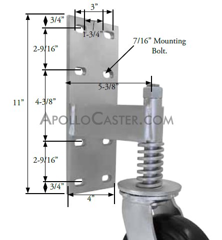 (image for) Caster; Swivel; 8" x 2"; PolyU on Cast Iron; Gate Bracket (11"x4"; 8 holes 1-3/4" (slotted to 3") x 9-1/2"; 7/16" bolt); Zinc; Roller Brng; 700# (Item #63985)
