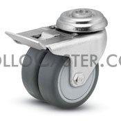 (image for) Caster; Dual Wheel; Swivel; 3\" x 1\" (x2); Thermoplastized Rubber (Gray); Hollow Kingpin (1/2\" bolt); Zinc; Precision Ball Brng; 220#; Total Lock; Thread guards (Item #67385)