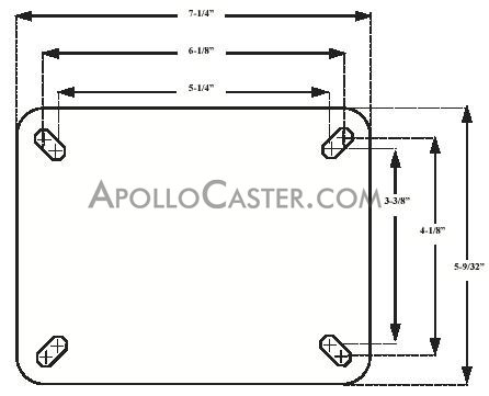 (image for) Caster; Rigid; 6 x 2-1/2; Rubber on Cast Iron; Top Plate; 5-1/4x7-1/4; holes: 3-3/8x5-1/4 (slotted to 4-1/8x6-1/8); 3/8 bolt; Zinc; Roller Brng; 550# (Item #68465)