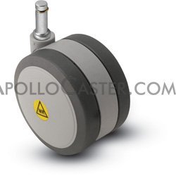 (image for) Caster; Twin Wheel; Swivel; 60mm (2-3/8"); Thermoplastized Rubber (Gray); Grip Ring (7/16"x7/8" w/ brass band); Black/Grey; Riveted Axle; 100#; Non-magnetic (Item #67332)