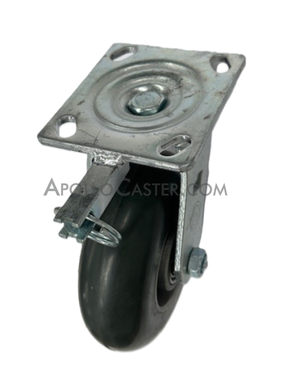 (image for) Caster; Swivel; 6" x 2"; Donut Rubber on Alum; Plate; 4"x4-1/2"; holes: 2-5/8"x3-5/8" (slots to 3"x3"); 3/8" bolt; Roller Brng; 400#; Position Lock (Item #63879)