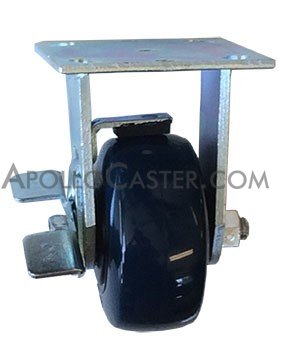 (image for) Caster; Rigid; 4"x2"; PolyU on PolyO (Blue); Plate; 4"x4-1/2"; holes: 2-5/8"x3-5/8" (slots to 3"x3"); 3/8" bolt; Zinc; Roller Brng; 800#; Top lock Brk (Item #69156)