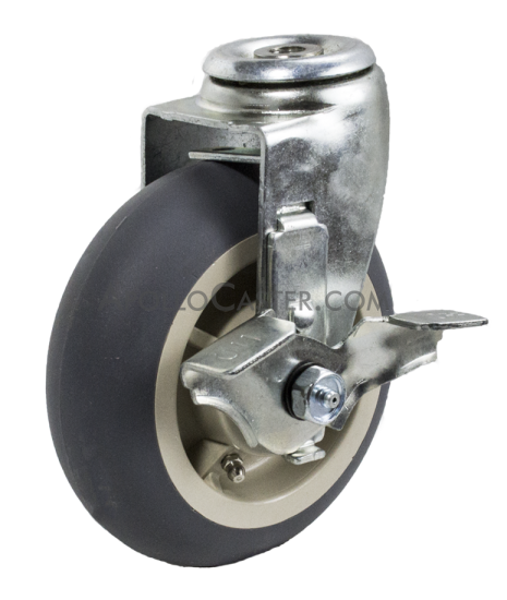 (image for) Caster; Swivel; 5" x 2"; ThermoPlastic Rubber Donut (Gray); Hollow Kingpin (1/2" bolt hole); Zinc; Roller Brng; 450#; Tread Brake (Item #64273)