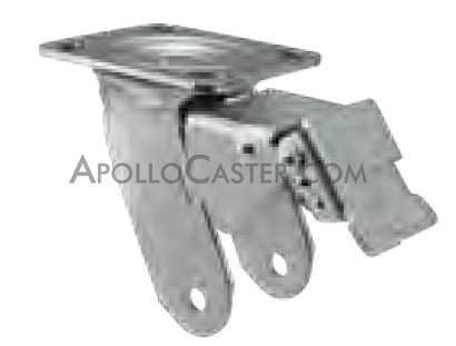 (image for) Yoke; Swivel; 6" x 2"; Top Plate (4"x4-1/2"; holes: 2-5/8"x3-5/8" slotted to 3"x3"; 3/8" bolt); Zinc; 1/2" Bore; 2-7/16" Hub Length; 900#; Trailing Total Lock (Item #88189) - Click Image to Close