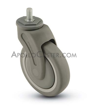 (image for) Caster; Swivel; 5" x 1-1/4"; Thermoplastized Rubber (Gray); Hollow Kingpin (1/2" bolt hole); Nylon (Gray); Precision Ball Brng; 325#; Thread guards (Item #65232)