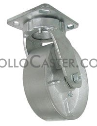 (image for) Caster; Swivel; 8x2; Cast Iron; Top Plate (4x4-1/2; holes: 2-5/8x3-5/8 slotted to 3x3; 3/8 bolt); Zinc; Roller Brng; 1450#; Kingpinless (Item #67340)