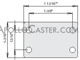 (image for) Caster; Swivel; 1-1/8" x 9/16"; Plastic; Plate; 1-3/16"x1-13/16"; holes: 13/16"x1-3/8"; 3/16" bolt; Zinc; Plain bore; 30# (No matching rigid available) (Item #69749)