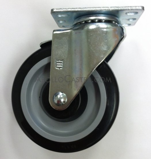 (image for) Caster; Swivel; 5 x 1-1/4; PolyU on PolyO; Plate (2-5/8x3-3/4; holes: 1-3/4x2-3/4 slotted to 3; 5/16 bolt); Zinc; Prec Ball Brng; 315#; Dust Cover (Item #65080)