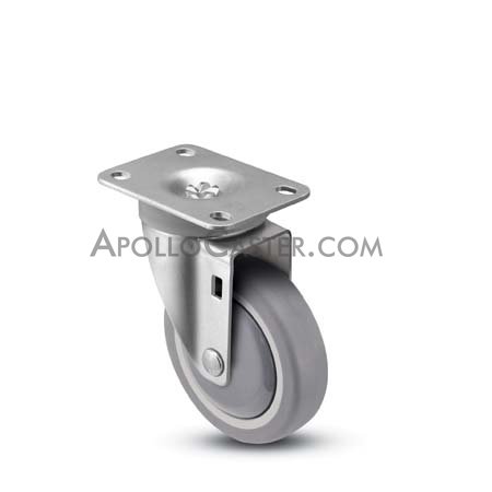 (image for) Caster; Swivel; 5" x 1-1/4"; PolyU on PolyO (Gray); Plate (2-5/8"x3-3/4"; holes: 1-3/4"x2-3/4"slotted to 3"); Prec Ball Bearing; 300#; Brgn Cover; Dust Cover (Item #64937)